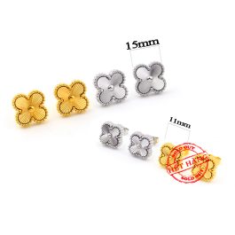 TB139 Bông tai titan LV hoa 4 cánh Van Cleef móc chạm máy