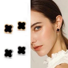 TB153 Bông tai titan hoa LV van cleef nền đen
