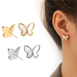 TB154 Bông tai titan con bướm khảm xà cừ