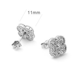 TB303 Bông tai nữ titan hoa 4 cánh van cleef đính full đá trắng size 11mm