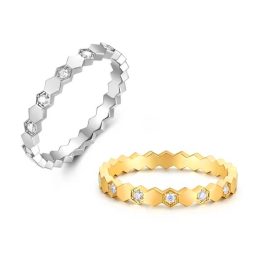 TC192 Nhẫn titan nữ hình tổ ong lục giác cách điệu kim cương