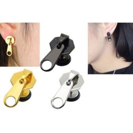 BT302 Bông tai nữ inox khóa kéo độc đáo cá tính