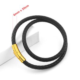 DN061 Dây chuyền da đen 6mm thắt bính khóa titan