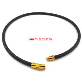 DN061 Dây chuyền da đen 6mm thắt bính khóa titan