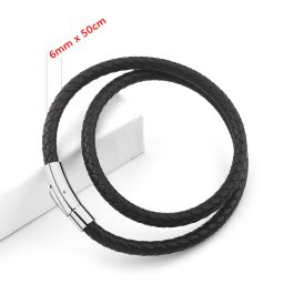 DN063 Dây chuyền da đen 6mm thắt bính khóa titan