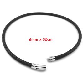 DN063 Dây chuyền da đen 6mm thắt bính khóa titan