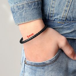 LN180 Vòng tay da khóa trụ tròn titan cao cấp màu thép