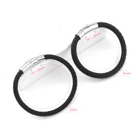 LN180 Vòng tay da khóa trụ tròn titan cao cấp màu thép