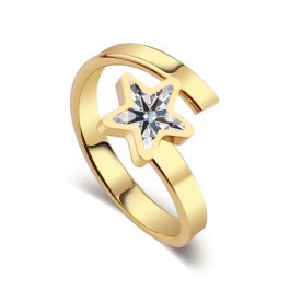 N028 Nhẫn nữ ngôi sao inox mạ vàng free size