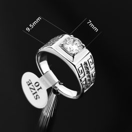 N690 Nhẫn nam titan màu thép viên đá chủ 7ly vạn lý trường thành