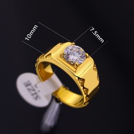 N691 Nhẫn nam titan mạ màu vàng viên đá chủ 7,5ly tròn