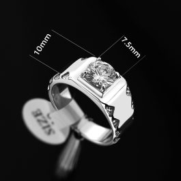 N692 Nhẫn nam titan màu trắng thép viên đá chủ 7,5ly tròn