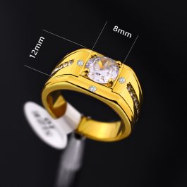 N693 Nhẫn nam titan mạ màu vàng hột chủ 8ly