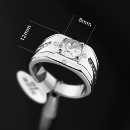 N694 Nhẫn nam titan màu trắng thép hột chủ 8ly