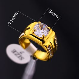 N695 Nhẫn nam titan mạ màu vàng hột chủ 8ly