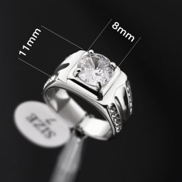 N696 Nhẫn nam titan màu trắng thép hột chủ 8ly