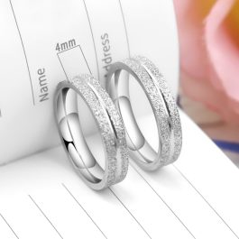 NC036 Nhẫn cặp phun cát inox 2 sọc , nhẫn đôi inox cao cấp