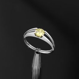 NX005 Nhẫn nữ inox kẹp hột đá tròn màu vàng chanh