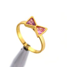 NX013 Nhẫn nữ inox mạ vàng hình chiếc nơ màu hồng