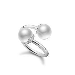 NX015 Nhẫn nữ inox free size 2 đầu ngọc trai