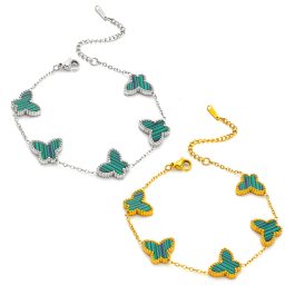 TA262 Lắc tay titan nữ van cleef VCA 5 con bướm nền xanh lá