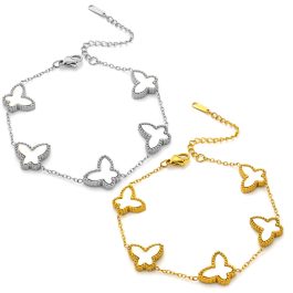 TA263 Lắc tay titan nữ van cleef VCA 5 con bướm nền xà cừ trắng