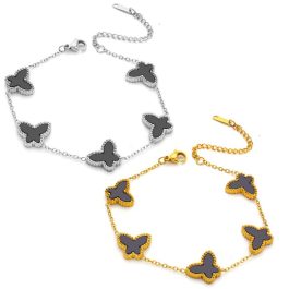 TA264 Lắc tay titan nữ van cleef VCA 5 con bướm nền màu đen