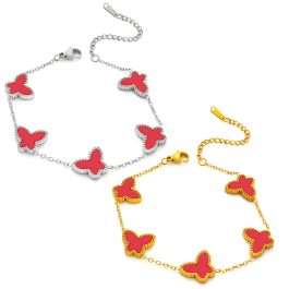 TA265 Lắc tay titan nữ van cleef VCA 5 con bướm nền màu đỏ