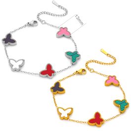 TA266 Lắc tay titan nữ van cleef VCA 5 con bướm nền đa màu