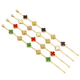 TA278 Lắc tay nữ titan 5 bông hoa Van Cleef đính kim đá 13mm