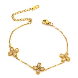 TA305 Lắc tay nữ titan hoa 4 cánh đính đá trắng