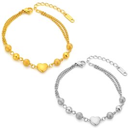 TA327 Lắc tay nữ titan trái tim cách điệu bi tròn