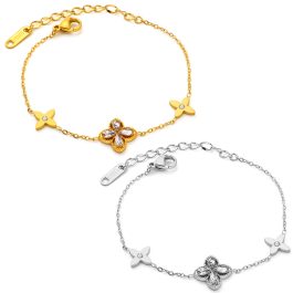 TA330 Lắc tay nữ titan hoa 4 cánh đính kim cách điệu