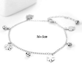 TA331 Lắc tay titan cỏ 4 lá cách điệu chuông màu thép