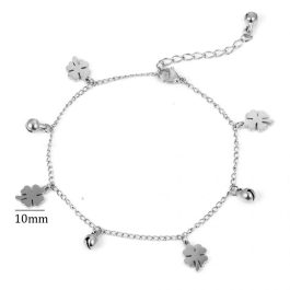 TA663 Lắc chân titan cỏ 4 lá may mắn màu thép