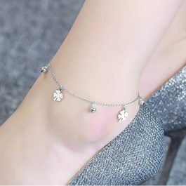 TA663 Lắc chân titan cỏ 4 lá may mắn màu thép