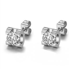 TB012 Bông tai titan hột xoàn bảng vuông màu trắng