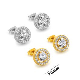 TB034 Bông tai titan hình tròn đính full kim