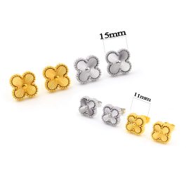 TB139 Bông tai titan LV hoa 4 cánh Van Cleef móc chạm máy