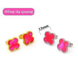TB291 Bông tai titan van cleef nền màu hồng dạ quang