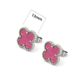 TB311 Bông tai titan van cleef nền hồng size 13mm – Giá sỉ màu trắng