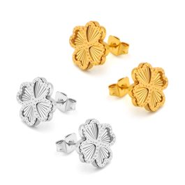 TB312 Bông tai nữ titan hoa 4 cánh chạm móc máy