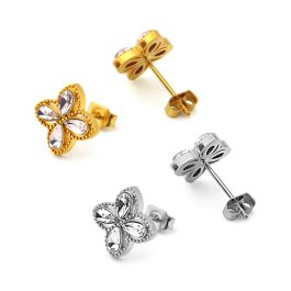 TB314 Bông tai titan hoa 4 cánh đính kim