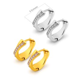 TB316 Bông tai nữ titan khoen tròn chữ X đính đá vuông