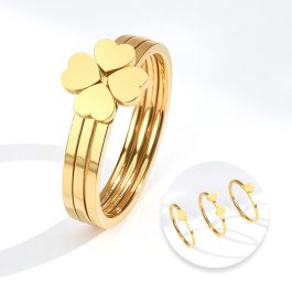 TC095 Bộ 3 Nhẫn titan ghép thành cỏ 4 lá màu vàng