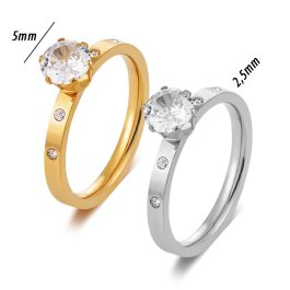 TC111 Nhẫn nữ titan 1 hột đá cao cách điệu 2 viên đá tấm mỗi bên