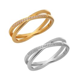 TC159 Nhẫn titan chữ X đính kim cương