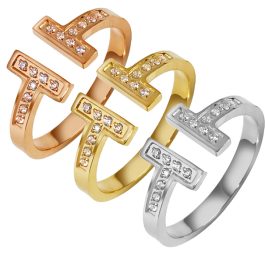 TC170 Nhẫn titan chữ H đính đá kinh