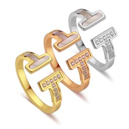 TC171 Nhẫn titan chữ H đính kim và xà cừ