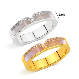 TC298 Nhẫn nữ titan xà cừ đính kim chữ V